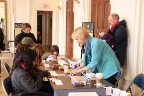 Educators from the National Museum of Women in the Arts helped visitors create their own mini-museums by selecting works by women artists and building a flip-book. In keeping with their #5WomenArtists campaign, the activity encouraged participants to learn the names of women artists, such as Chakaia Booker, Louise Dahl-Wolfe, Georgia Mills Jessup, Lucy M. Lewis, Sarah Miriam Peale, Amy Sherald, and Alma Woodsey Thomas.