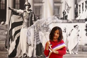 Visitors created “Votes for Women” sashes and took photographs in our Women’s Suffrage Parade photo booth. Organized by DAR Daughter Alice Paul and Lucy Burns, the Women’s Suffrage Parade took place in Washington, D.C. on March 3, 1913 (exactly 105 years before our event!)