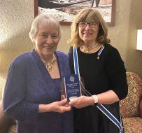 Pictured Sue E. Cowan on the left and State Regent Sandra Snow on the right.