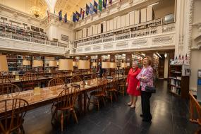 President General Ginnie Storage and Queen Sofia of Spain in DAR's Library.