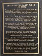 bronze plaque paying tribute to Mrs. Parks’ contributions