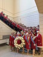 attendees headed to the Kansas Chapel for a wreath ceremony of remembrance for the 40th Anniversary of the Challenger Shuttle. 