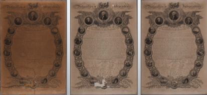 Conservation progression of DAR's original 1819 Binns engraving of the Declaration of Independence
