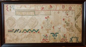 1810 Sampler, Monterey area, California. Purchased and conserved with funds donated by Joan Peters, Widbey Island Chapter, WA