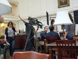 The production team works to set the shot just right.