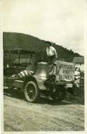 Louise Hall speaking from the back of the vehicle holding the Liberty Bell and a "Votes for Women" banner during a suffrage campaign stop in Pennsylvania, 1915. Photo courtesy of the Schlesinger Library, Radcliffe Institute, Harvard University (http://id.lib.harvard.edu/via/olvwork363571/catalog)