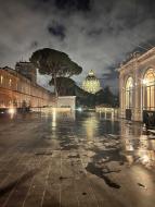 The rainy night time scenery of the Vatican.