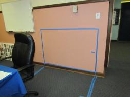 Museum collections staff and curators went low tech when working out much space cases will take up in the new study gallery. Painter’s tape on the wall and floor works well.