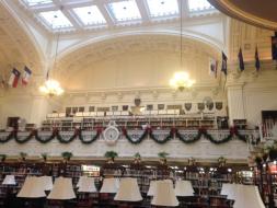 Christmas garland is hung in the DAR Library